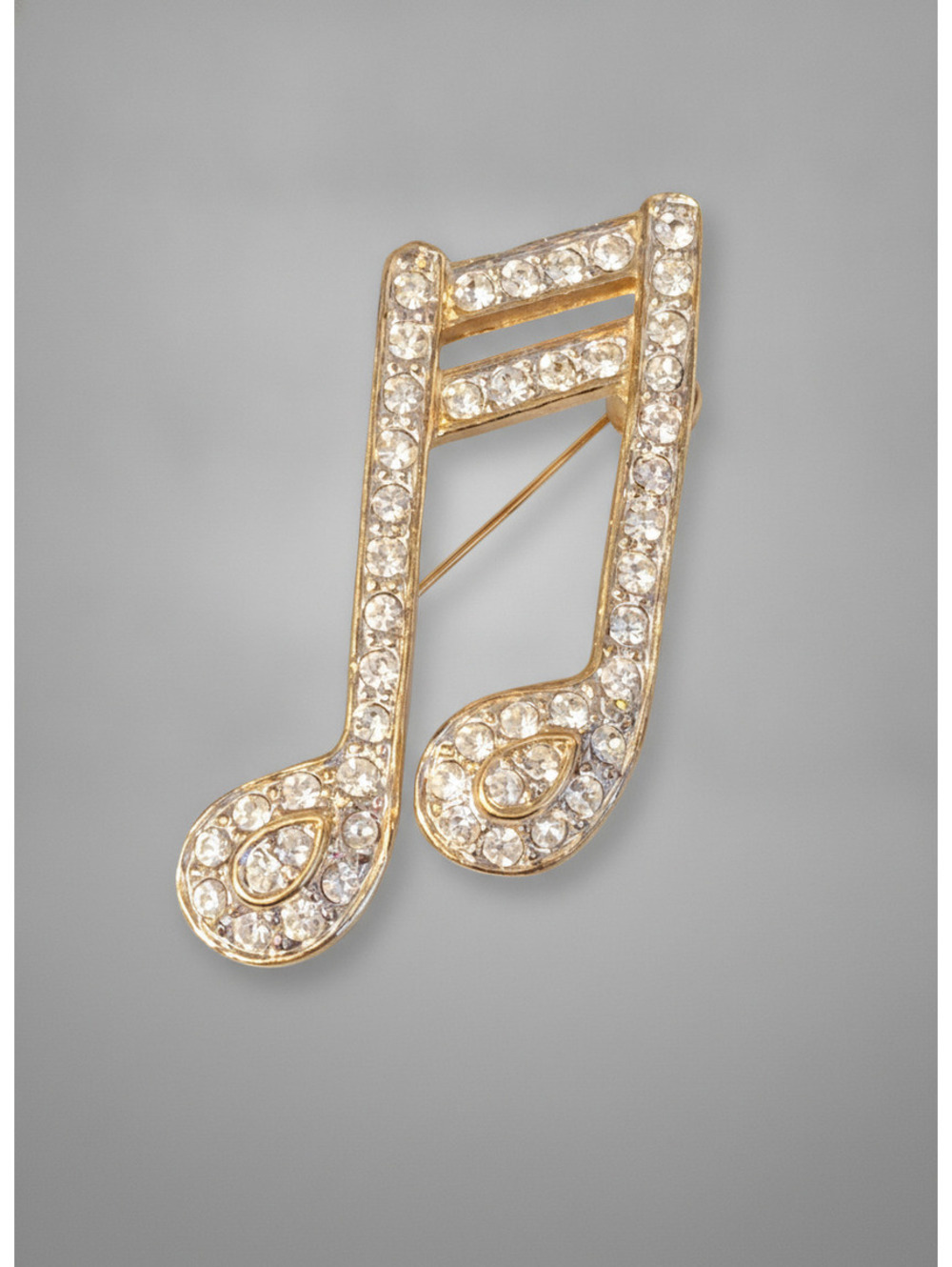 Vintage Rhinestone Music Note Brooch Pin Signed Roman Vintage 1.5" go-120